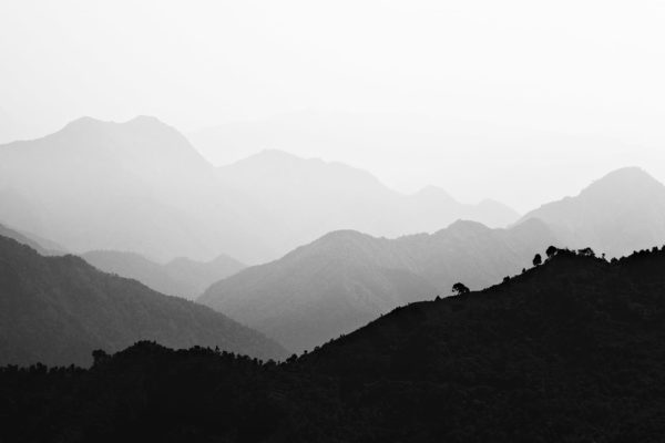 Misty Hills - Abstract Black and White Landscape Photograph in Limited Edition Pigment Prints Canvas Matte Paper by Minhajul Haque for Sale India