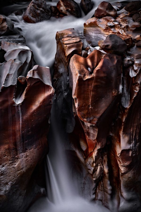 Moonlit Canyon Waterfall - Intimate Landscape Photograph in Museum-Quality Limited Edition Prints on Canvas and Matte Paper by Minhajul Haque